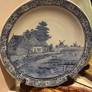 Blue and White Scenic Dinner Plate